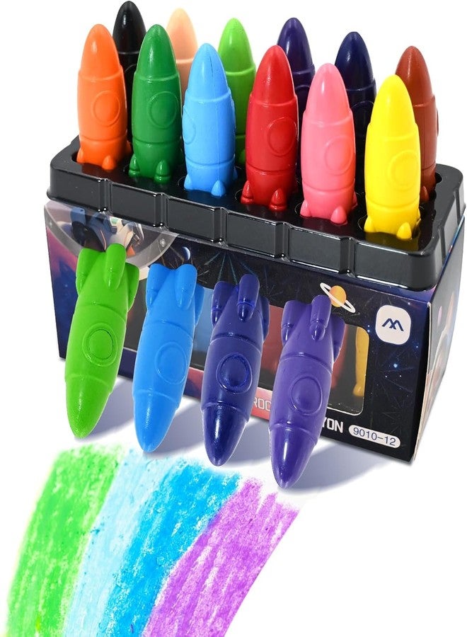 SAMVARDHAN Rocket Shaped Crayons for Kids - Non-Toxic Washable Crayons | Space-Themed |Easy Grip & Vibrant Colors | Art Supplies Creative Coloring Crayon Set for Toddlers & Children (12 Colors) - Image 1